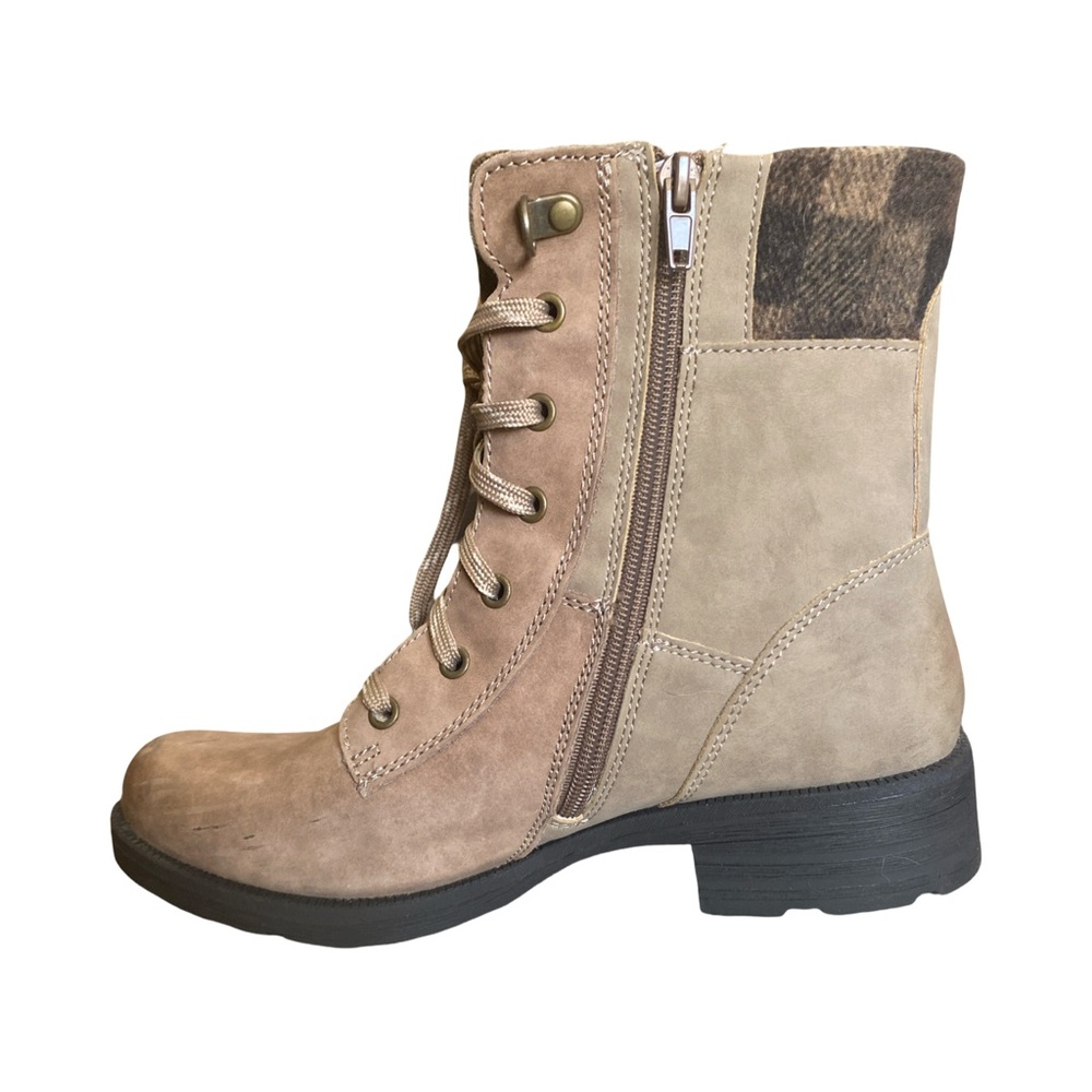 Earth Origins Rowan Combat Boots Taupe 8.5W Wide Leather Side Zip Comfort Hiking - Picture 4 of 11